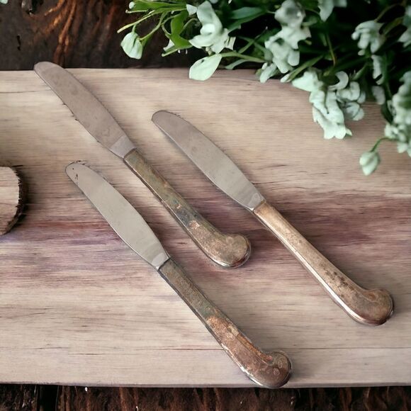 Vintage Yankee Drummer Inn Knife Set Of 3 Silver Plate Auburn MA Flatware Retro. - Picture 8 of 14